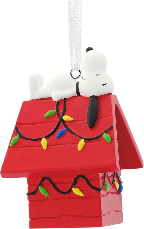 Hallmark Peanuts Snoopy on Decorated Dog House Christmas Ornament