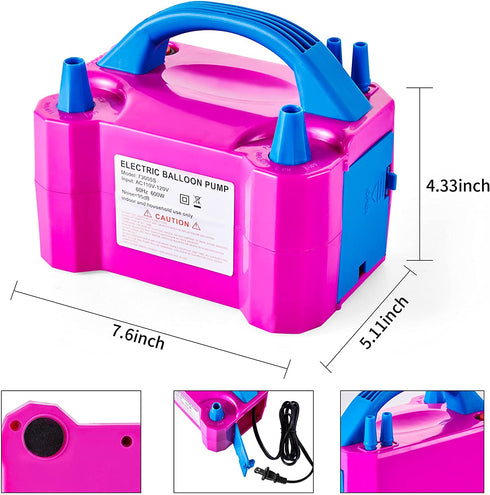 DEMELA Electric Air Balloon Pump Portable Air Blower Pump for Balloons 110V 600W Dual Nozzle Electric Inflator for Party Decoration Sports Rose Red