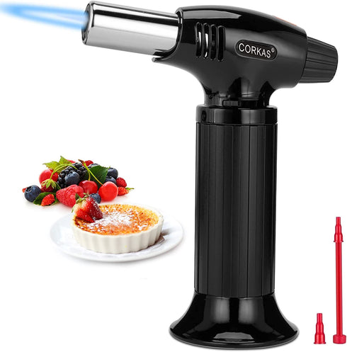CORKAS Butane Torch Lighter, Professional Refillable Kitchen Blow Torch, Cooking Torch with Adjustable Flame, Culinary Torch for Desserts, Creme Brulee, BBQ and Baking (Butane Fuel Not Included)