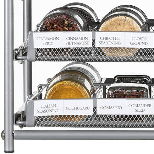 NEX Spice Rack Organizer for Cabinet, 3 Tier Kitchen Seasoning Food Jars Storage Drawer with Labels, Silver