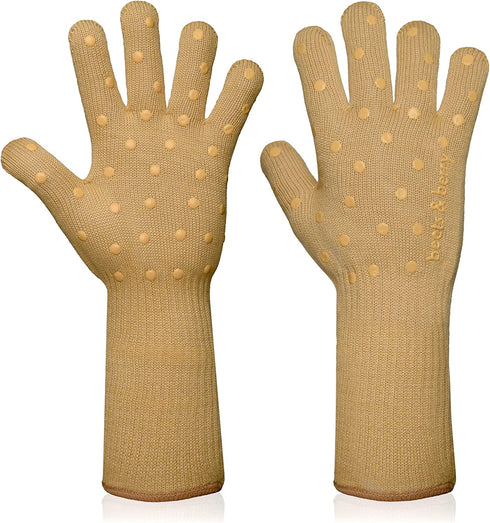 Oven Gloves Oven Mitts Heat Resistant to 500°, 1 Pair Cut Resistant Grill Gloves, Non-Slip Silicone BBQ Gloves, Snug Fit Baking Gloves for Small Hands, Cooking Gloves Stretch to Size (Chestnut Brown)