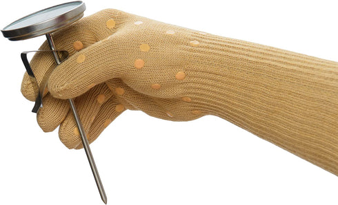 Oven Gloves Oven Mitts Heat Resistant to 500°, 1 Pair Cut Resistant Grill Gloves, Non-Slip Silicone BBQ Gloves, Snug Fit Baking Gloves for Small Hands, Cooking Gloves Stretch to Size (Chestnut Brown)