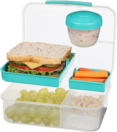 Sistema To Go Collection Bento Box Plastic Lunch and Food Storage Container, 55.7 Ounce, Multi Compartment (Color May Vary)