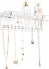 Acrylic Necklace Holder with Shelf, 12 Diamond Shape Hooks and Removable Bracelet Rod, Wall Mounted Jewelry Organizer Hanging Necklace Organizer Wall Jewelry Rack