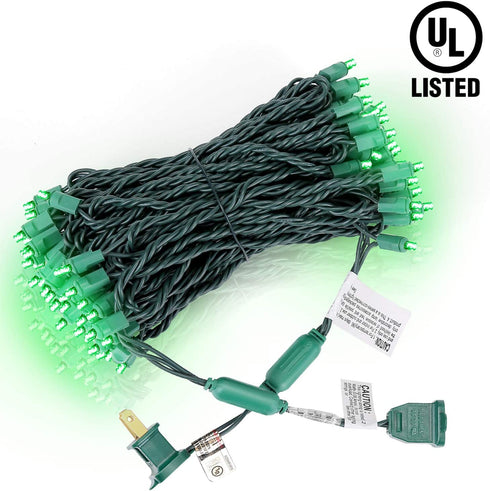 50ft 100 Count Green LED Christmas Lights Outdoor Indoor, Commercial Grade Green Wire, 5mm Wide Angle St. Patrick's Day Light Halloween Mini String Lights Outdoor Waterproof for Tree, Garland, UL