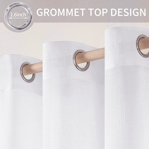 MIULEE 2 Panels Natural Linen Sheer Window Curtains Elegant Solid White Drapes Grommet Top Window Voile Panels Linen Textured Panels for Bedroom Living Room (52X90 Inch)
