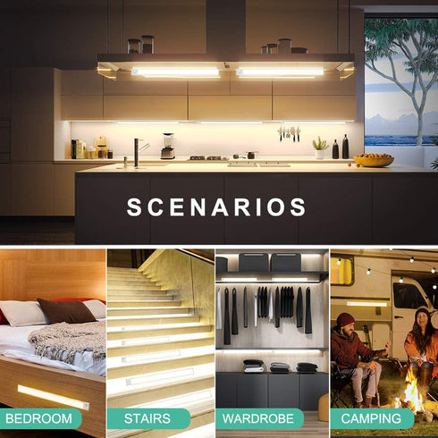 LED Motion Sensor Light Indoor: Rechargeable 140 LED Dimmable Closet Lights Wireless Stick on Under Cabinet Lighting with 3 Color Option | Battery Operated Night Lights for Bedroom Stairs Wardrobe
