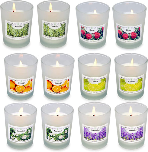 Small Strong Scented Candles in Glass Jar for Home, 12 Packs Bulk Soy Wax Gift Candles Sets for Women Wedding