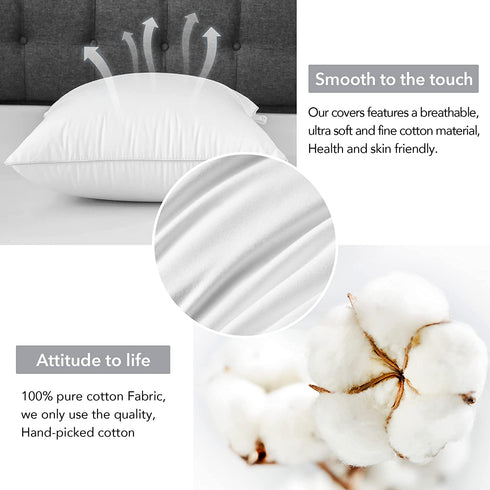 FavriQ 18 x 18 Throw Pillow Inserts with 100% Cotton Cover Square Cushions for Chair Bed Couch Car Down Alternative Pillow Form Sham Stuffer Decorative Pillow Insert White Sofa Pillow (Set of 2)