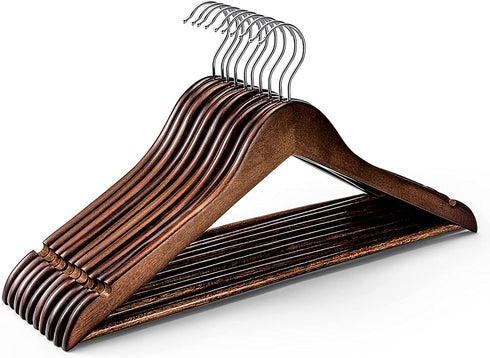 HOUSE DAY Wooden Hangers 10 Pack, Heavy Duty Coat Hangers for Closet, Smooth Finish Wooden Coat Hangers Suit Hangers with Non Slip Pants Bar, Sturdy Wood Clothes Hangers for Shirts, Wanult