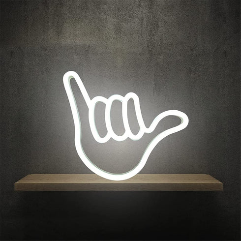 QiaoFei Hand Shape Finger Neon Sign Lights Hanging Decorative Neon Light USB or Battery Operated for Home Bedroom Bar Restaurant Christmas Birthday Party Gift LED Art Wall Decoration Light-White