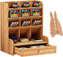 Marbrasse Wooden Pen Organizer, Multi-Functional DIY Pen Holder Box, Desktop Stationary, Easy Assembly, Home Office Art Supplies Organizer Storage with Drawer (B11-Cherry Color)