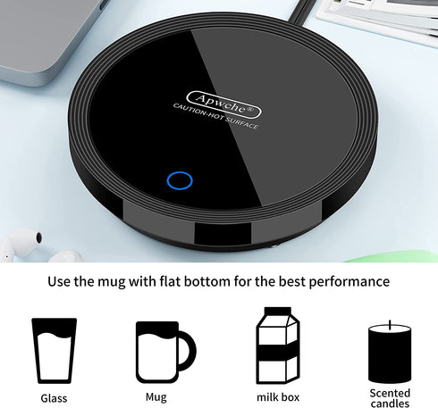 Apwche Cup Warmer for Coffee with Automatic Sensor Coffee Warmer for Desk auto Shut Off & on Coffee Cup Warmer for Tea, Water, Milk ,Black Without Cup