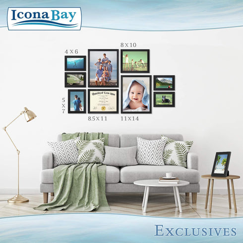 Icona Bay 8x10 Picture Frames w/ Mat for 5x7 (Black, 6 Pack), Sturdy Wood Composite Photo Frames, Sleek Design, Table Top or Wall Mount, Exclusives Collection
