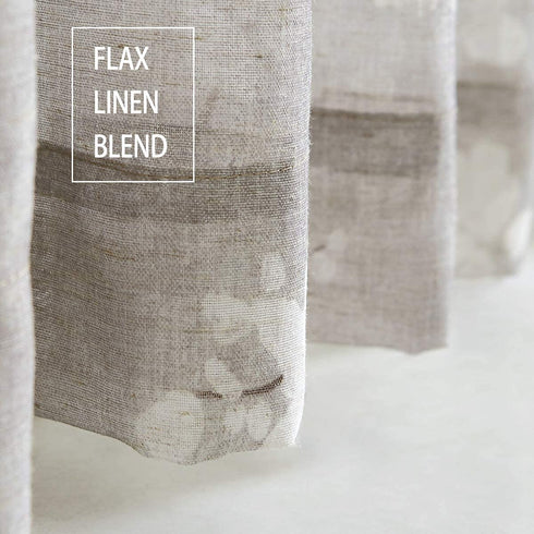 FMFUNCTEX Sheer Curtains for Living-Room 84" Long White Floral Blossom Print on Flax Linen Blend Window Curtain Panels 50" w x 2 Pack Rod Pocket