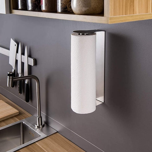 YIGII Paper Towel Holder Wall Mount - Adhesive Paper Towel Rack Under Cabinet Kitchen Paper Roll Holder Stick on Wall Stainless Steel