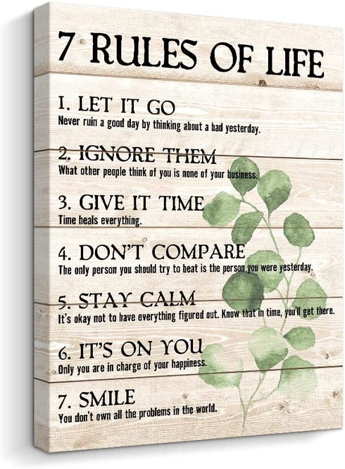 Motivational Quotes Wall Art- Plant Print 7 Rules of Life Inspirational Motto Canvas Print Home Office Wall D©cor