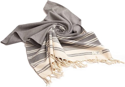 Smyrna Mediterranean Series Original Turkish Beach Towel | 100% Cotton, Prewashed, 37 x 71 Inches | Peshtemal and Turkish Bath Towel for SPA, Beach, Pool, Gym and Bathroom (Dark Gray)