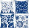 WILPROO Set of 4 Happy Winter Snowflake Merry Christmas Tree Blue Castle Deer with Snowman Cotton Linen Throw Pillow Case Cushion Cover Decorative for Sofa Living Room Square 22X22 Inches
