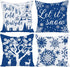 WILPROO Set of 4 Happy Winter Snowflake Merry Christmas Tree Blue Castle Deer with Snowman Cotton Linen Throw Pillow Case Cushion Cover Decorative for Sofa Living Room Square 22X22 Inches