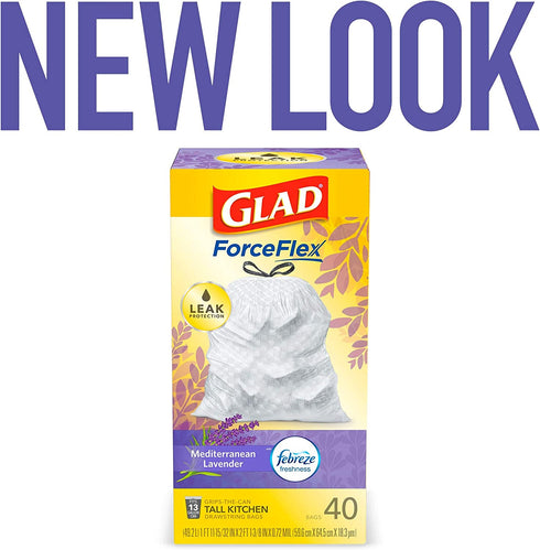 Glad Tall Kitchen Trash Bags, 13 Gal, White, 40 Ct