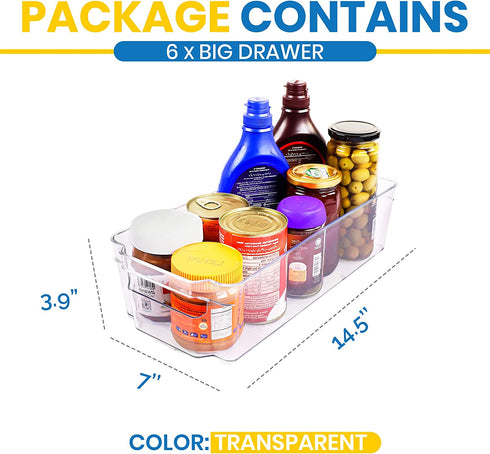 Utopia Home Set of 6 Pantry Organizers-Includes 6 Large Organizers-Organizers for Freezers, Kitchen Countertops and Cabinets - Clear Plastic Pantry Storage Racks