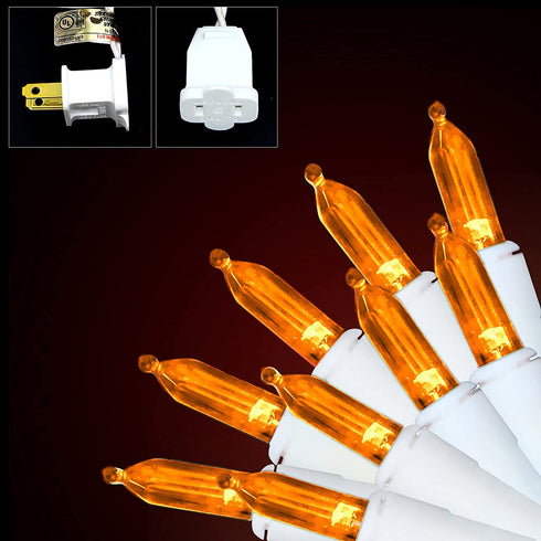 150-Count LED Halloween Orange Mini Christmas String Lights, 50 Ft White Wire, UL Certified Connectable , Amber Xmas Tree Lights Outdoor or Indoor, Halloween Lights