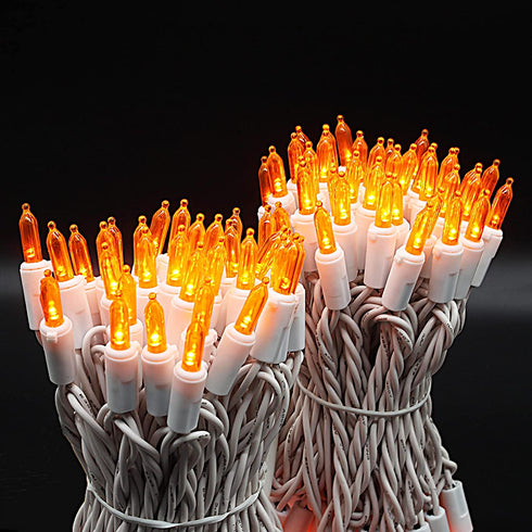 150-Count LED Halloween Orange Mini Christmas String Lights, 50 Ft White Wire, UL Certified Connectable , Amber Xmas Tree Lights Outdoor or Indoor, Halloween Lights