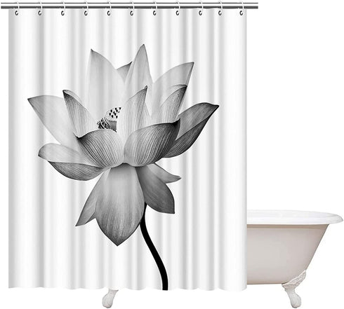ArtBones Lotus Shower Curtain White Waterlily Elegant Flower Bathroom Shower Curtain Cloth Fabric with Hooks 72x72inch Black White (White Lotus)