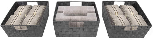 Sorbus Woven Basket Bin Set - Shelf Storage Tote Baskets for Household Items - Stackable with Woven Straps & Built-in Carry Handles (Gray)