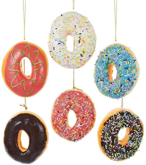 Kurt Adler 4 Inch Set of 6 Assorted Donut Plastic Ornaments, Red, White, Purple
