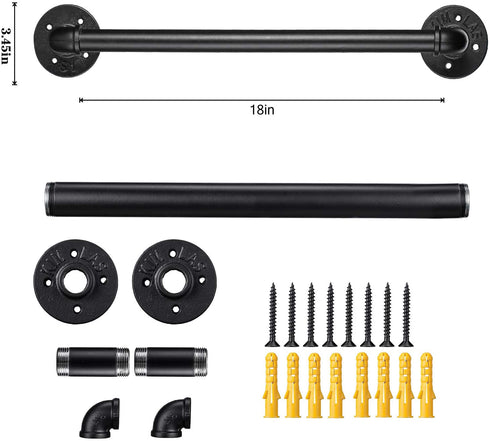 18 Inch Industrial Pipe Towel Bar, Elibbren Bathroom Hardware Towel Bar Accessory, DIY Wall Mount Bath Towel Rack Holder, 1 Pack