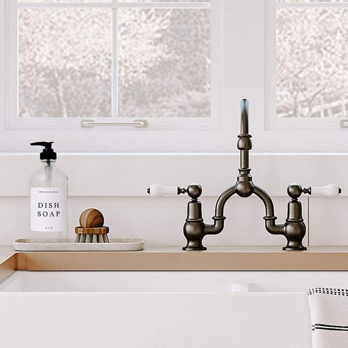 Sweet Water Decor Clear Glass Jar | Refill Dish Soap Dispenser | 16 oz Refillable Bottle with Pump | White Waterproof Label with Black Text| Rustic, Modern, Farmhouse Gift (Dish Soap)