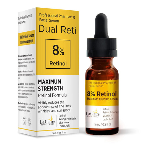 8% Retinol Complex Face Serum – Anti-Aging, Brightening Neck & Facial Serum Helps Firm, Smooth, & Nourish Skin with Lactic Acid, Vitamin A, & Retinyl Palmitate – Anti Wrinkle Serums by LaClaire, 15 ml