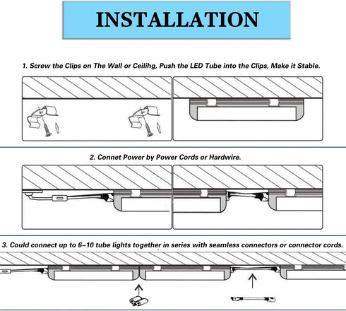 T5 LED Light Fixture 1ft 580lm 5W Frosted Cover, Under Cabinet Lighting, 6500k Cool White, Workbench and Utility Shop Lights, Corded Electric with Built-in ON/Off Switch (Pack of 2)
