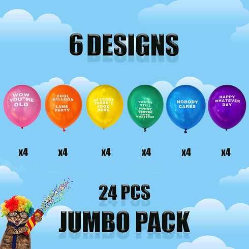 Kipi Toys Funny Party Abusive Balloons 24 Pcs Jumbo Pack Birthday Humor Fun Prank Gag Balloon Joke Special Decoration Gift Present for Old Adults College