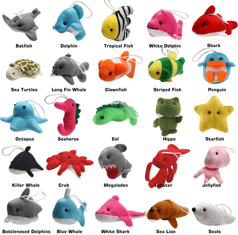 25 Pack Mini Ocean Animal Plush Toys,Sea Creatures Stuffed Toy for Kid Party Favor,Small Keychain Decoration for Christmas Tree,Goody Bag Fillers,Stocking Easter Eggs Stuffers, Basket Fillers, Dog Cat