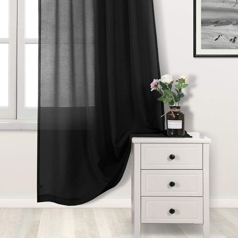 DWCN Black Sheer Curtains Semi Transparent Voile Rod Pocket Curtains for Bedroom and Living Room, 42 x 72 inches Long, Set of 2 Panels