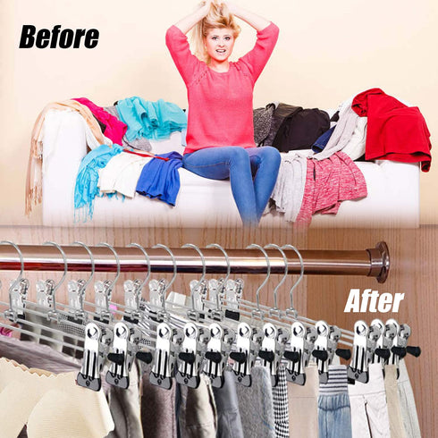 20 Pack Pant Hangers Skirt Hangers with Clips Metal Slack Hangers with Adjustable Non Slip Clip Ultra Thin Durable Clothes Hangers Space Saving Pant Hangers