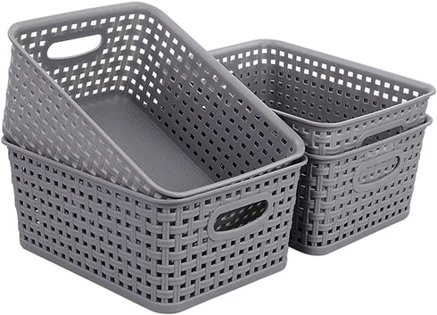 Cand Plastic Storage Baskets/Bins, 4-Pack, Gray