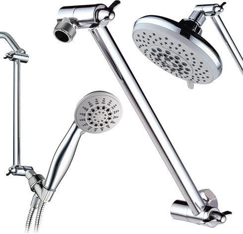 Hotel Spa 11" Solid Brass Adjustable Shower Extension Arm with Lock Joints. Lower or Raise Any Rain or Handheld Showerhead to Your Height & Angle / 2-Foot Range/Connection, Chrome Finish