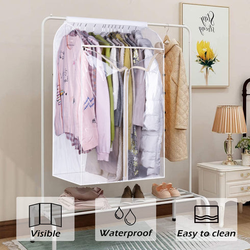 KEETDY 43" Hanging Garment Bags for Closet Storage Large Clear Window Hanging Clothes Storage Garment Rack Cover Coat Protector for Suit, Wardrobe, Bottom Enclosed