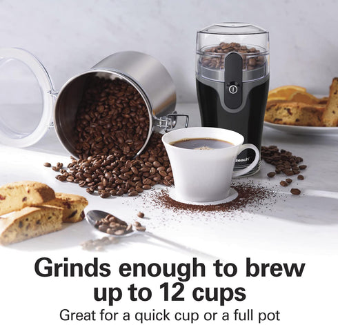 Hamilton Beach Fresh Grind Electric Coffee Grinder for Beans, Spices and More, Stainless Steel Blades, Removable Chamber, Makes up to 12 Cups, Black
