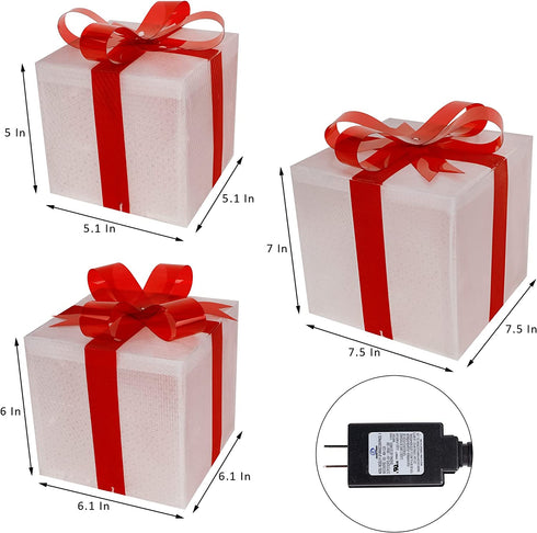 ATDAWN 60 LED Lighted Gift Boxes Christmas Decorations, Transparent Lighted Present Boxes, Christmas Home Gift Box Decorations, Warm White
