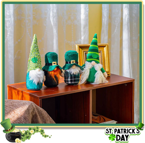 DraMosary St.Patrick's Day Gnome Plush Elf Decorations - 4PCS Handmade Green Irish Gnome Scandinavian Tomte Leprechaun for Home Decor/Table Ornament