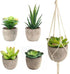 FEPITO 5 Pcs Artificial Succulent Plants with 2 Pcs Plant Hangers?2.4 Mini Faux Succulents Artificial Cactus Aloe Echeveria with Gray Pots Hanging Stems Bulk for Home Indoor Decoration