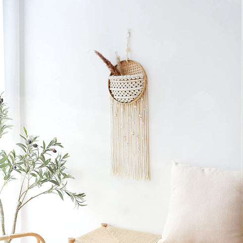 OCIOLI Macrame Wall Hanging Macrame Wall Decor Boho Decor Wall Macrame with Wood Beads Decor for Bedroom Iiving Room Wedding Office Dorm Spring Decor (Beige)