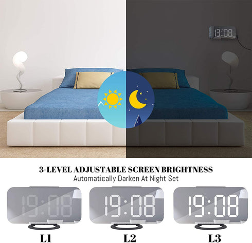 WulaWindy Digital Alarm Clock, Large LED Display, with USB Charger, Snooze Function Dim Mode Wall Hanging Beside Desk Clock for Bedroom (Black)