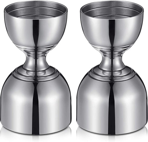 Double Cocktail Jigger Stainless Steel Shot Glass Measuring Cup Vintage 1 oz/ 2 oz Jigger for Bartending, Beautiful Double Cocktail Tools for Home Bartender Party Bar Wine Drink (2 Pieces)