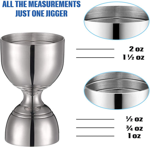 Double Cocktail Jigger Stainless Steel Shot Glass Measuring Cup Vintage 1 oz/ 2 oz Jigger for Bartending, Beautiful Double Cocktail Tools for Home Bartender Party Bar Wine Drink (2 Pieces)